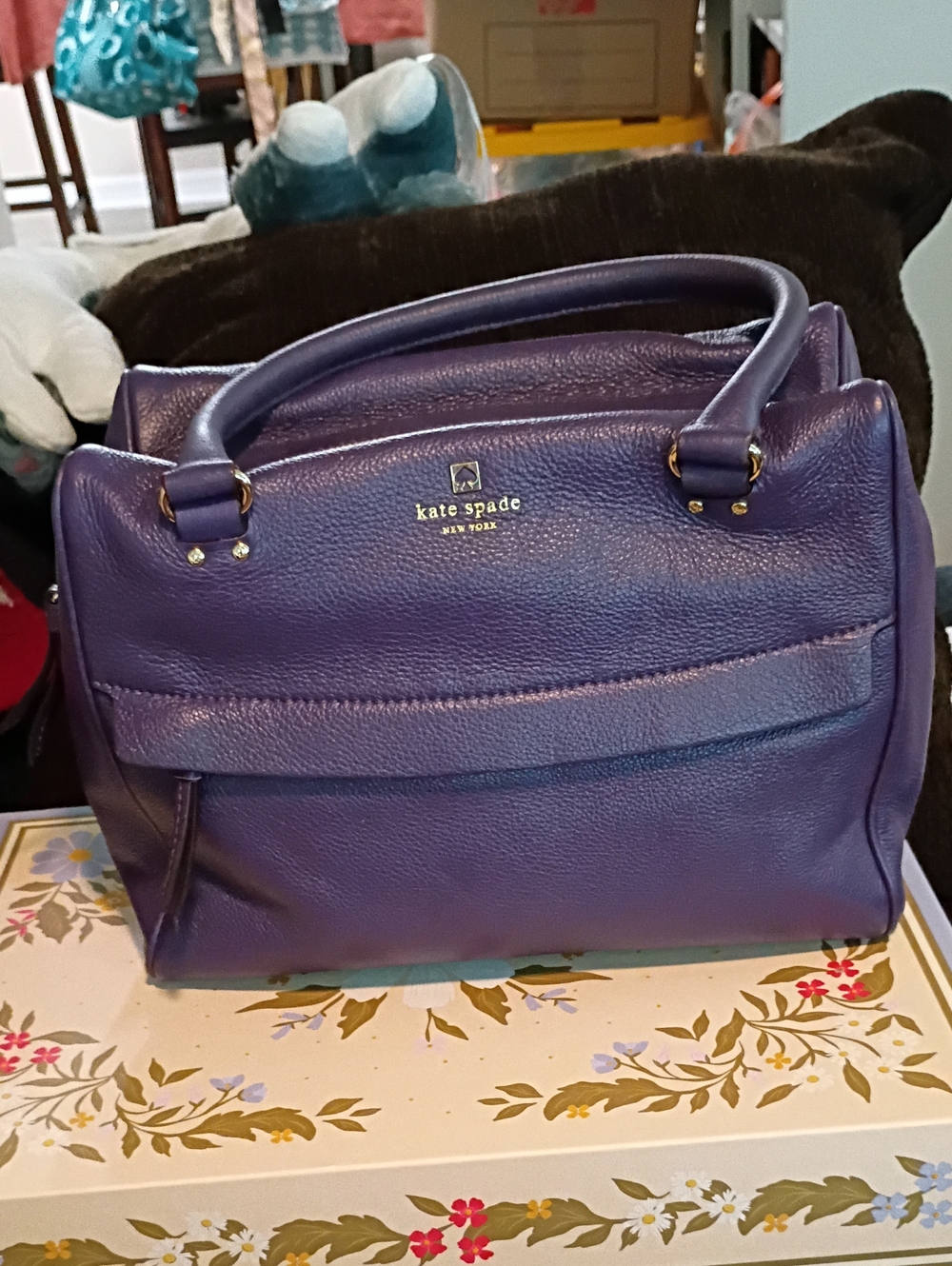 Kate Spade Shelby Grant Park In Purple Pbbled Leather Satchel with Gold Hardware
